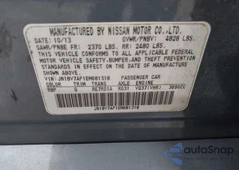 2014 Infiniti Q50 Premium from USA, damaged, VIN JN1BV7AP1EM681318